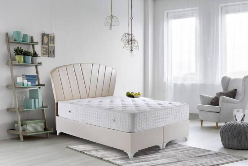 alp jasmin sengetøj polstret syet platform seng dobbelt queen king size sengesæt med base, madras i æske og sengegavl