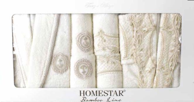 Homestar 고급 품질 대나무 목욕 가운 및 수건 세트
