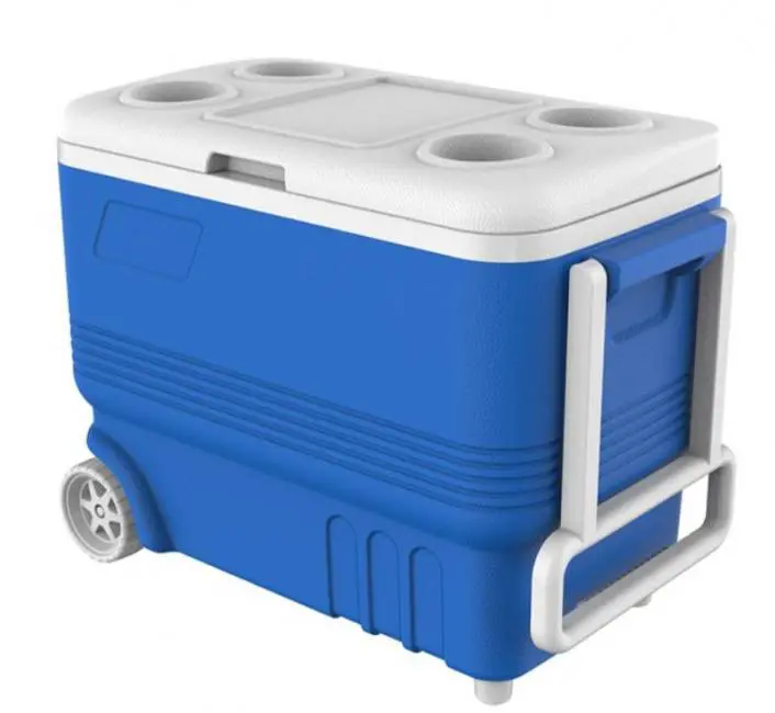 Kale Termos 45 لتر صندوق تبريد بلاستيكي معزول للنزهات ومضاد للماء ومبرد بعجلات باللون الأزرق