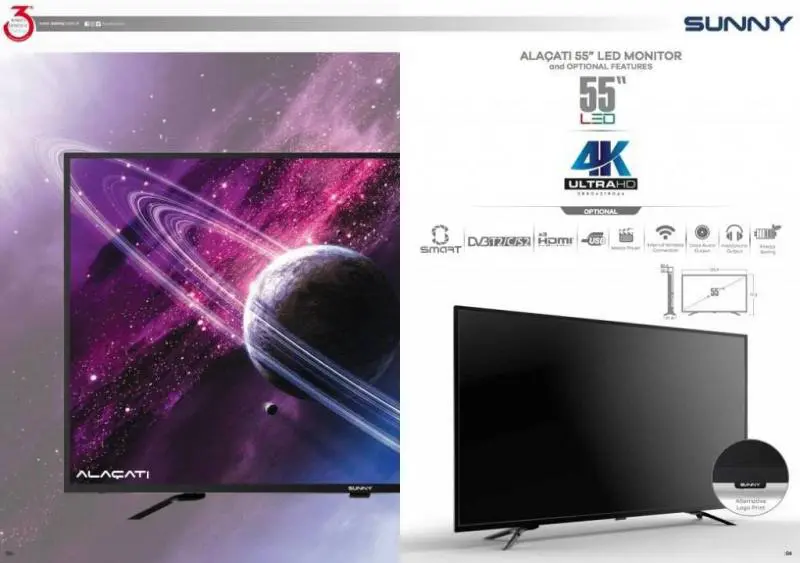 tv sunny sn55leda88 55 di 4k ultra hd satelayt televizyona LED smart