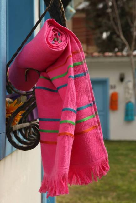 berberler fundochi 100% turkish peshtemal cotton towel pink green 70 × 160 cm 380gr