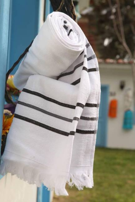 berberler przepaska na biodra 100% turecki ręcznik bawełniany 70 × 160 cm 380gr peshtemals biały brązowy w paski
