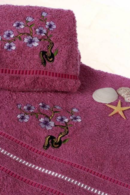 serviettes turques en vrac coton salle de bain luxe rose brodé 2 plis