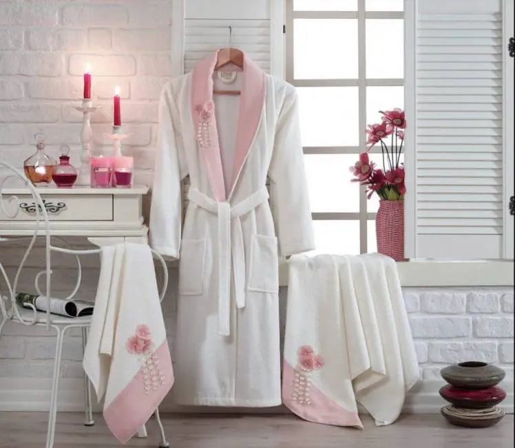 berberler rebeka férfi női család 100% török ​​pamut fürdőköpeny fürdőköpeny rózsaszín fehér