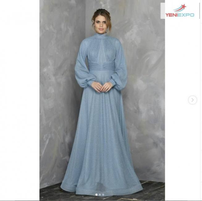 महिला थोक ग्लैमर पोशाक लंबी आस्तीन बेबी ब्लू रंग 100