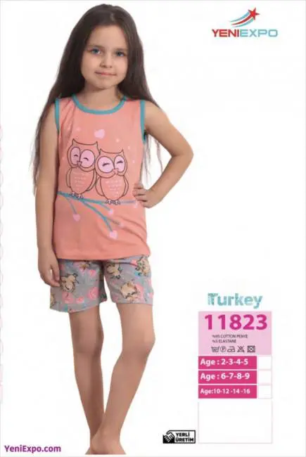 Kız Çocuk Sevimli Yumuşacık Pamuklu Pijama Takımı 11669 ym1