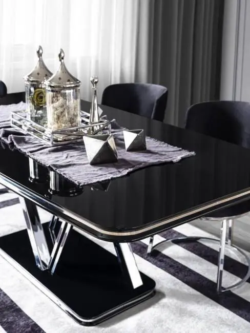 versace 餐厅家具现代时尚黑色 9 件套