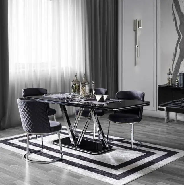 set de sufragerie versace mobila modern elegant negru 9 piese