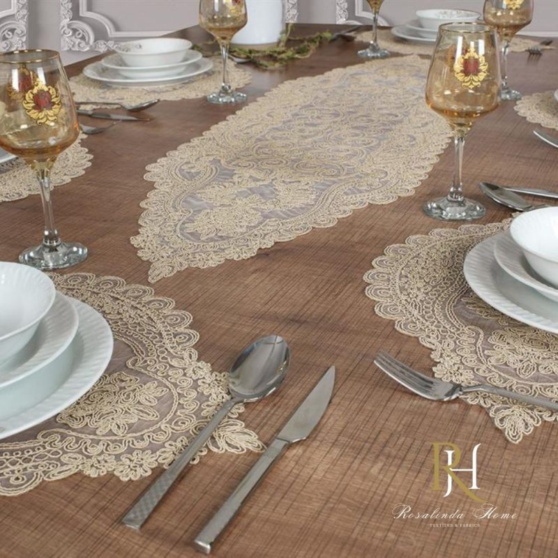 Mesa completa de la marca rosalindahome: camino de mesa y manteles individuales de 6,8,12 - tapetes de encaje versátiles para tocadores y mesas de comedor - elegante decoración de mesa de comedor