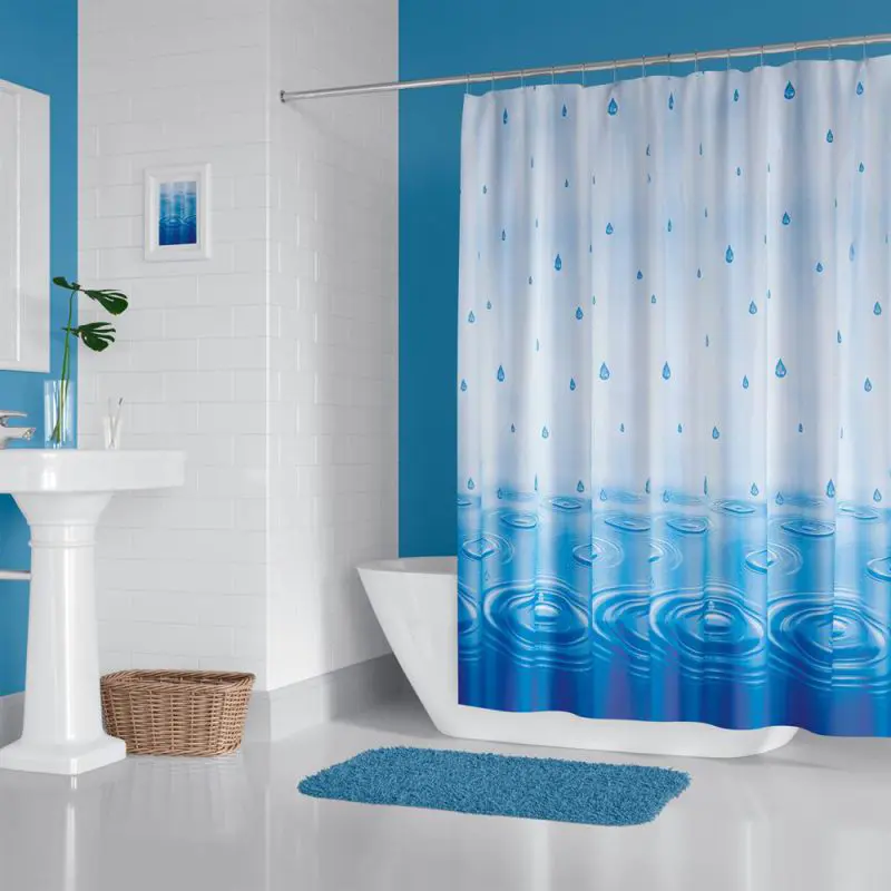 וילון אמבטיה כחול טפטוף מים - 71 x 79 אינץ' (180x200 ס"מ) וילון מקלחת בד יוקרתי
